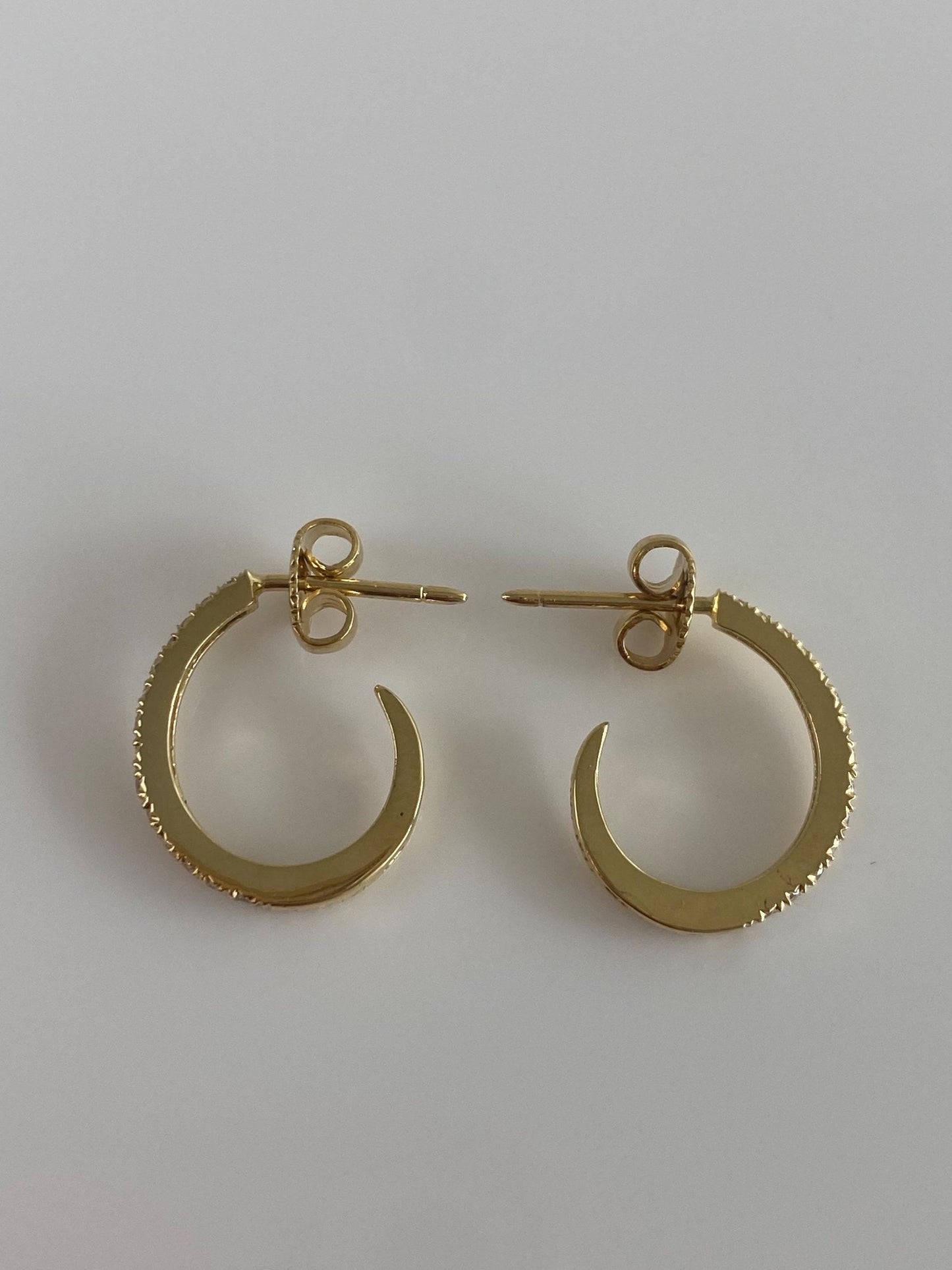 Vintage Solid 18k Yellow Gold Diamond Drop Hoop Earrings
