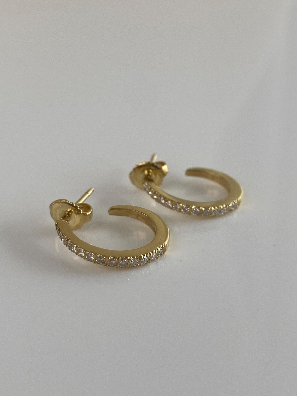 Vintage Solid 18k Yellow Gold Diamond Drop Hoop Earrings