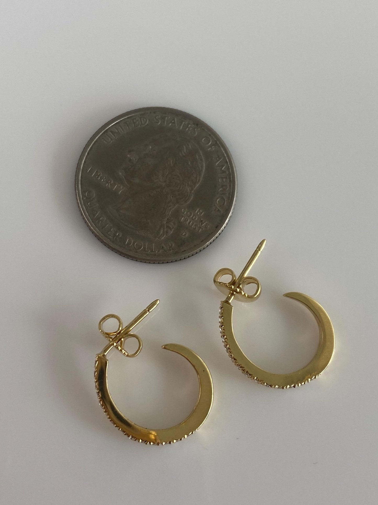 Vintage Solid 18k Yellow Gold Diamond Drop Hoop Earrings