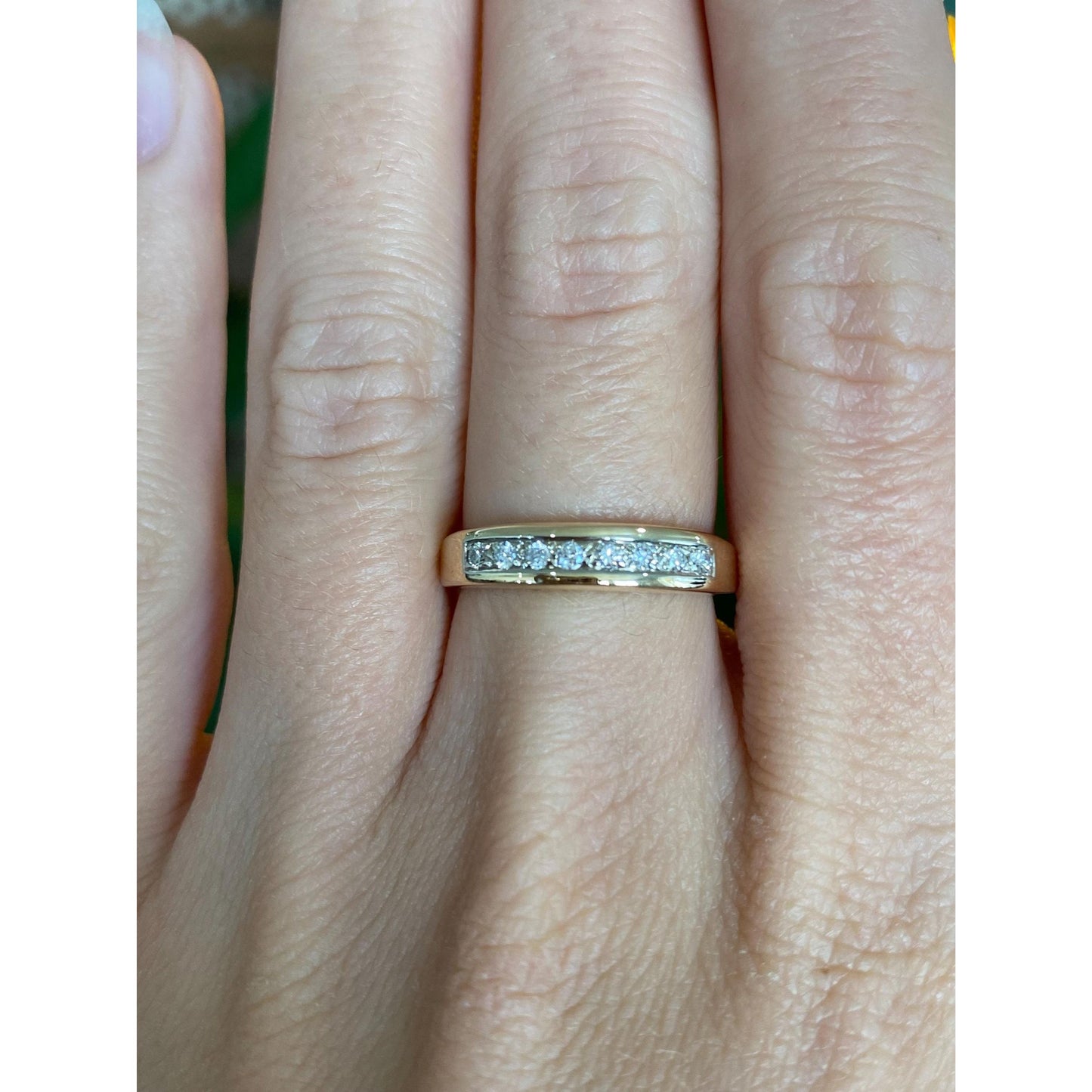 Vintage Solid 14k Yellow Gold Clear Sapphire Ring Band - Size 6