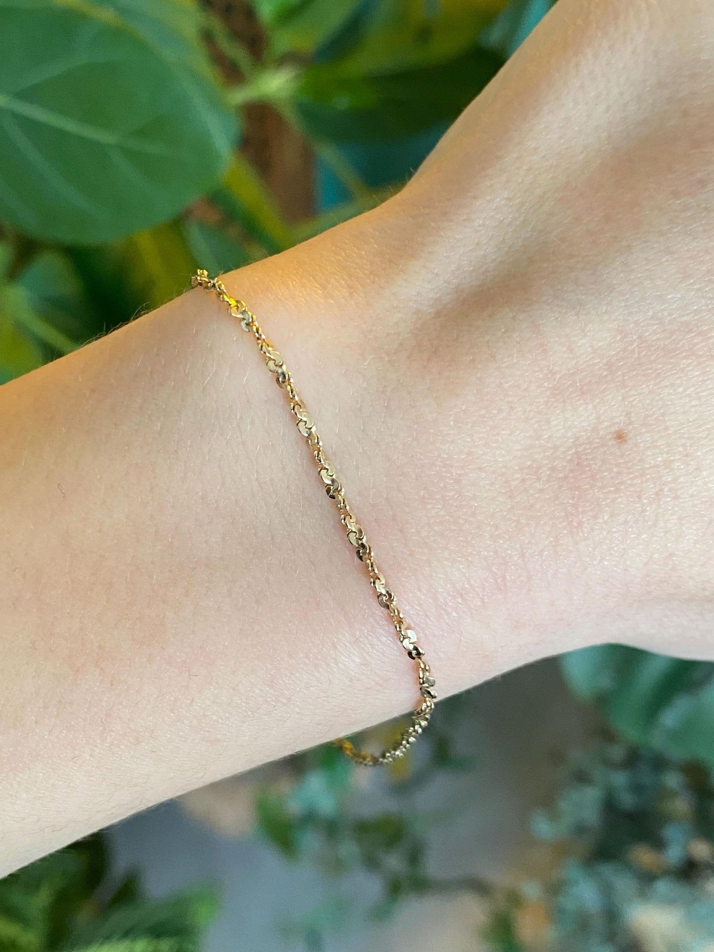 Vintage Solid 14k Yellow Gold Textured Twist Serpentine Chain Bracelet - 7.75 inches