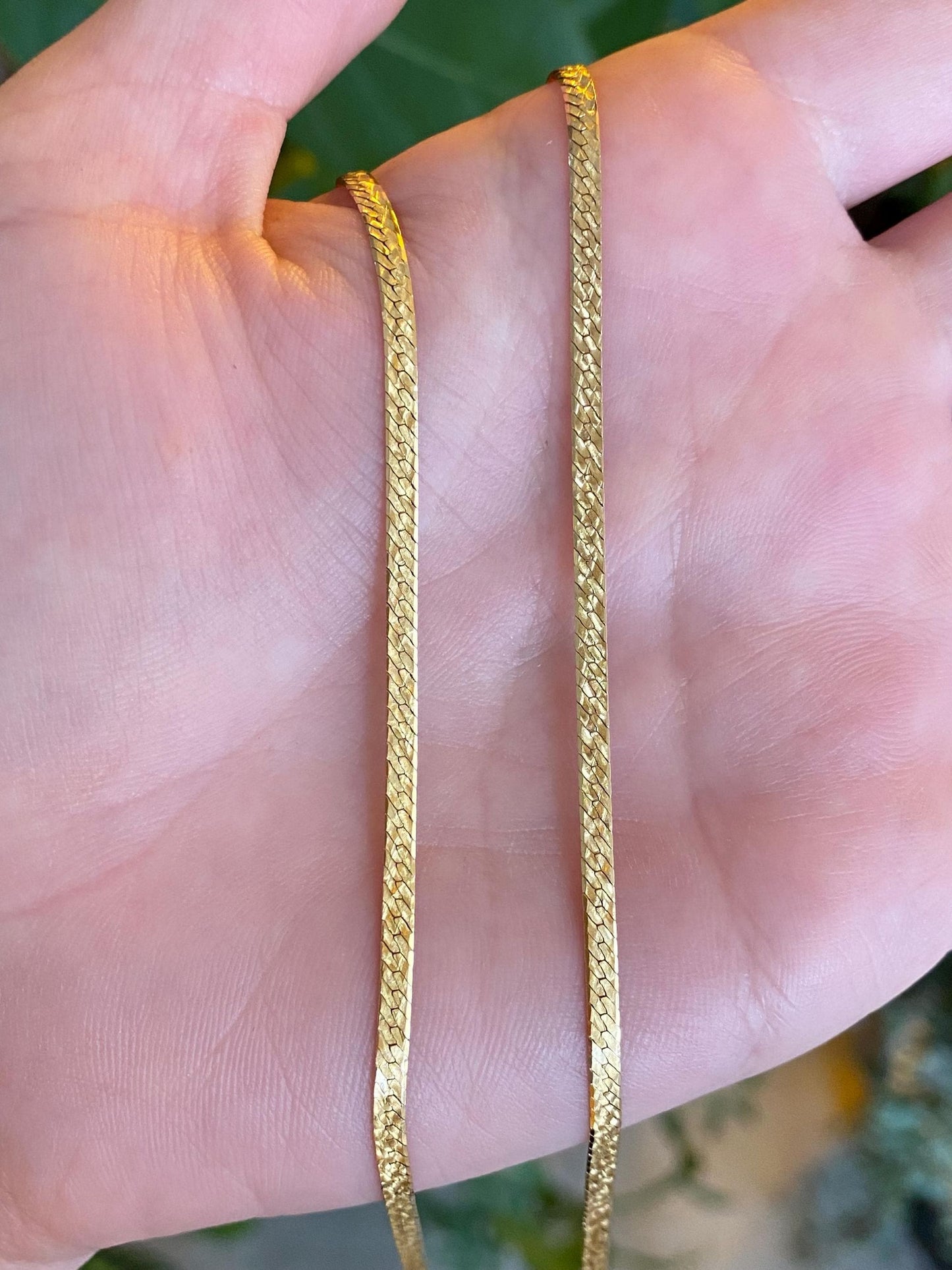 Vintage Solid 14k Yellow Gold Pattern Herringbone Chain Necklace - 24 inches