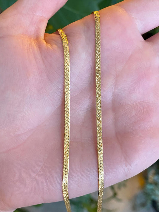 Vintage Solid 14k Yellow Gold Pattern Herringbone Chain Necklace - 24 inches