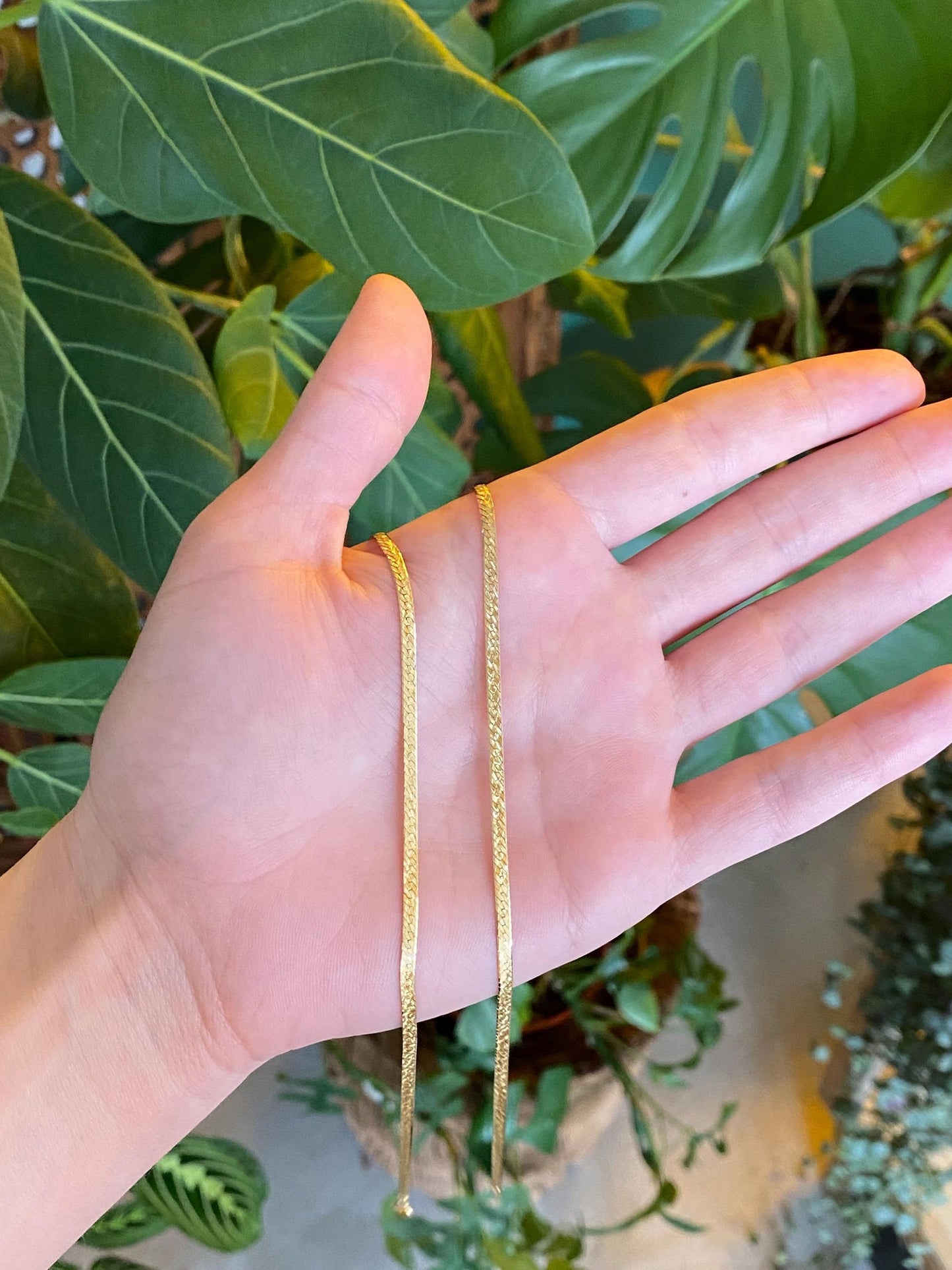 Vintage Solid 14k Yellow Gold Pattern Herringbone Chain Necklace - 24 inches