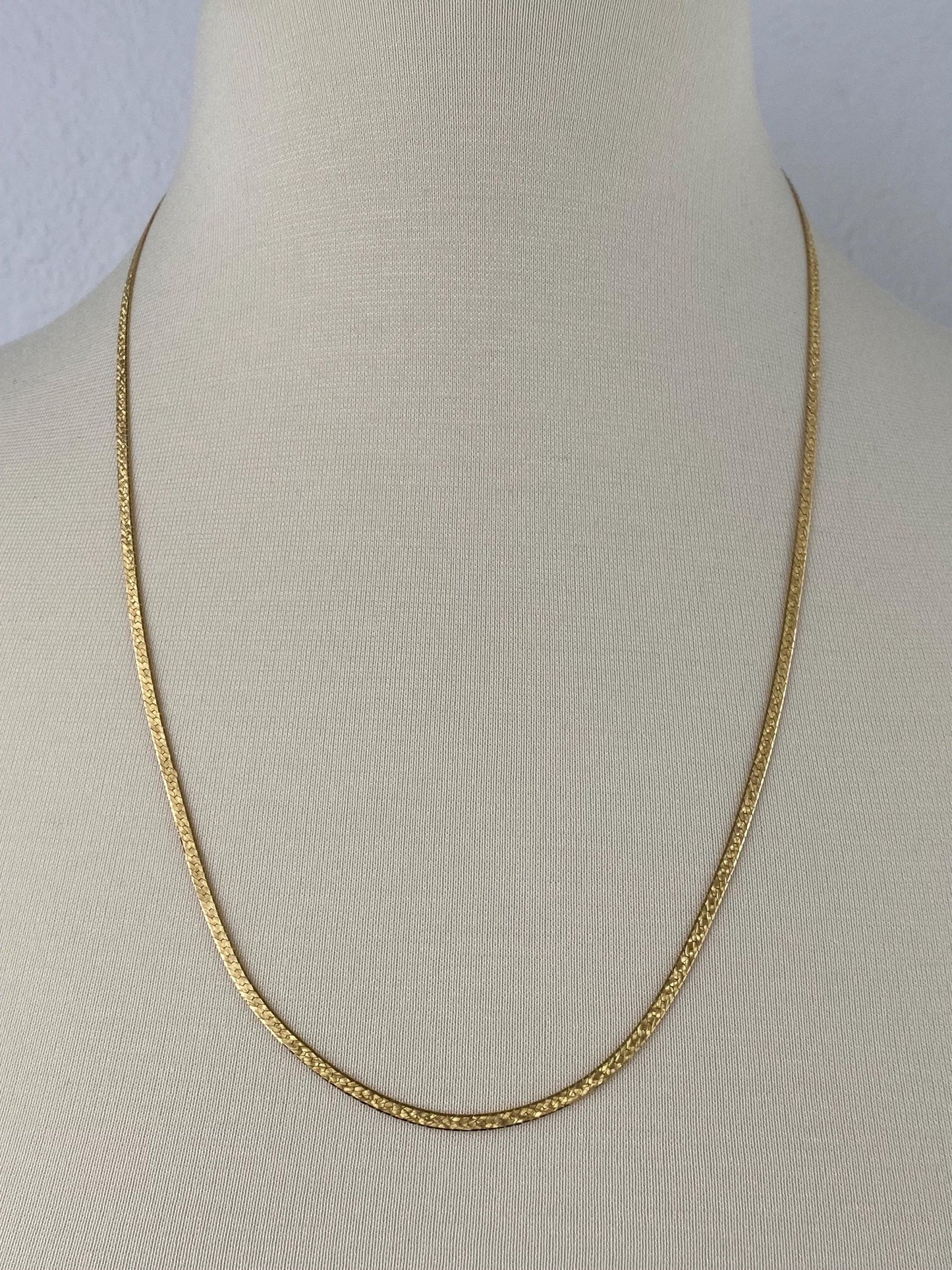 Vintage Solid 14k Yellow Gold Pattern Herringbone Chain Necklace - 24 inches