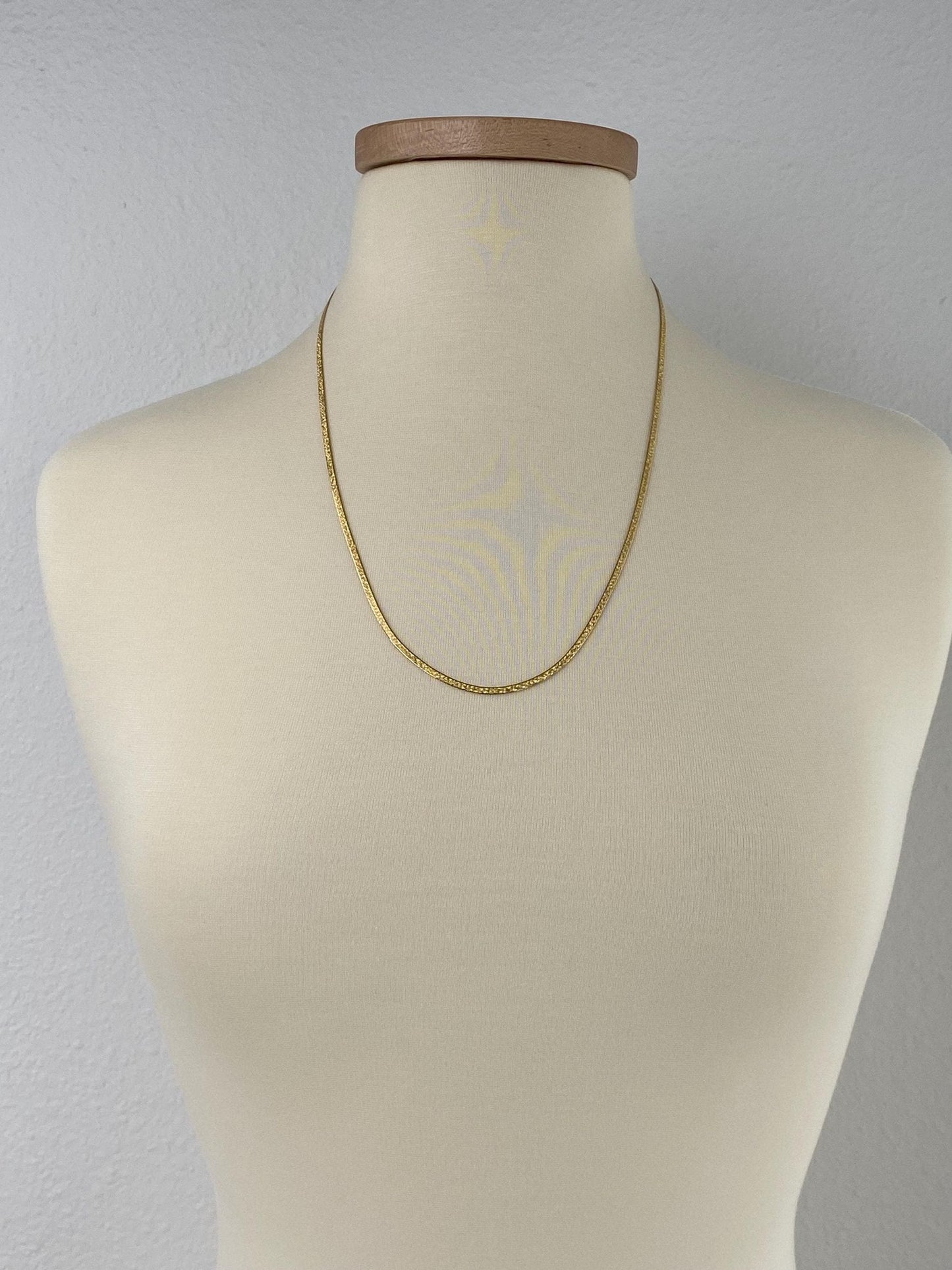 Vintage Solid 14k Yellow Gold Pattern Herringbone Chain Necklace - 24 inches