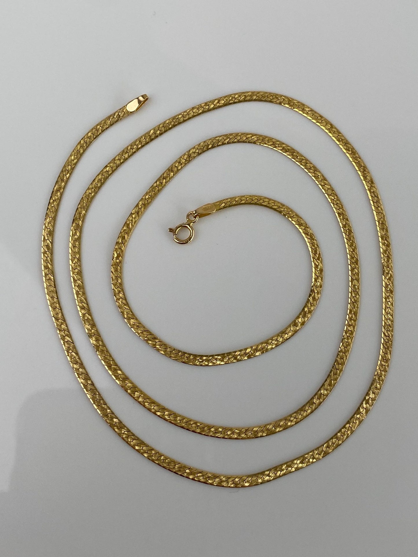 Vintage Solid 14k Yellow Gold Pattern Herringbone Chain Necklace - 24 inches