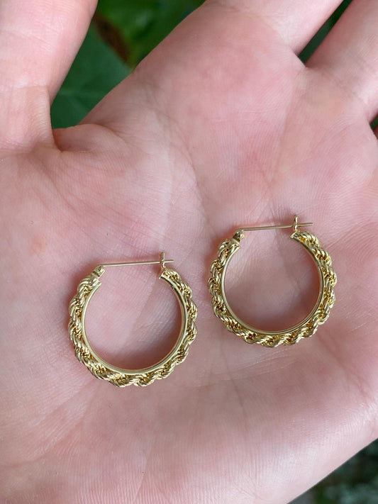 Vintage 14k Yellow Gold Rope Twist Hoop Earrings