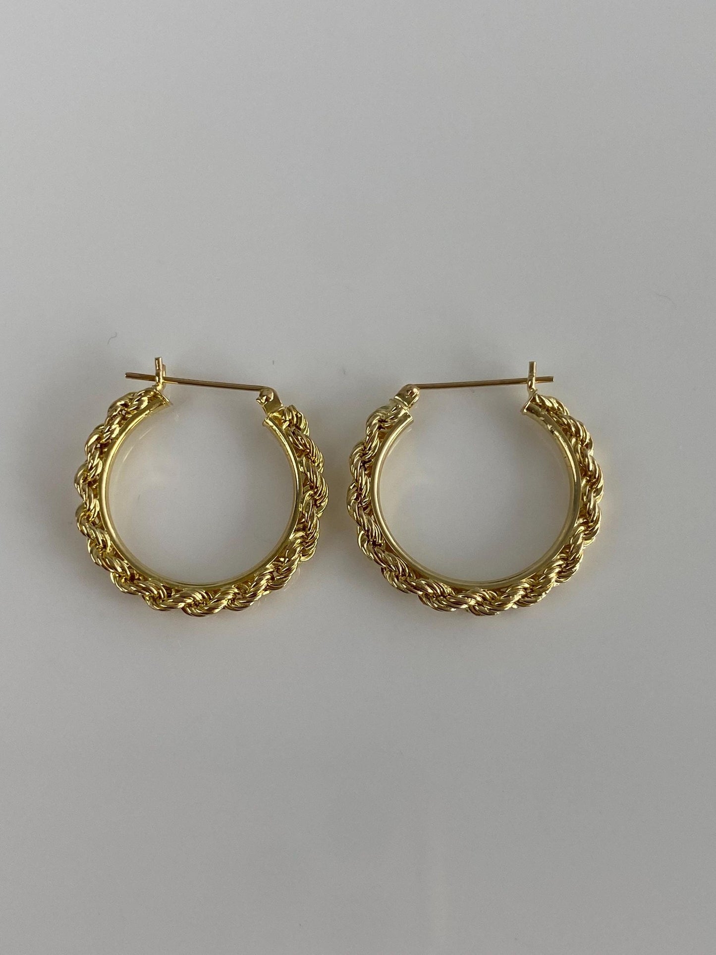 Vintage 14k Yellow Gold Rope Twist Hoop Earrings