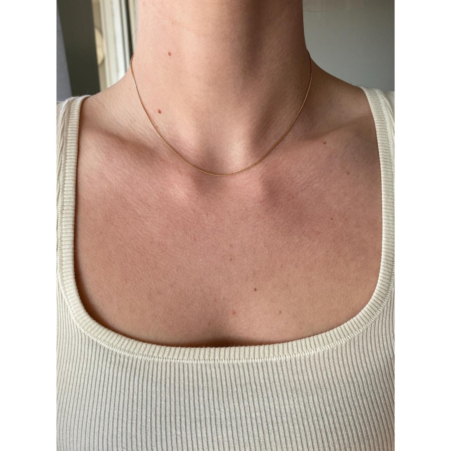 Vintage Solid 14k Yellow Gold Tight Curb Chain Necklace - 15 inches