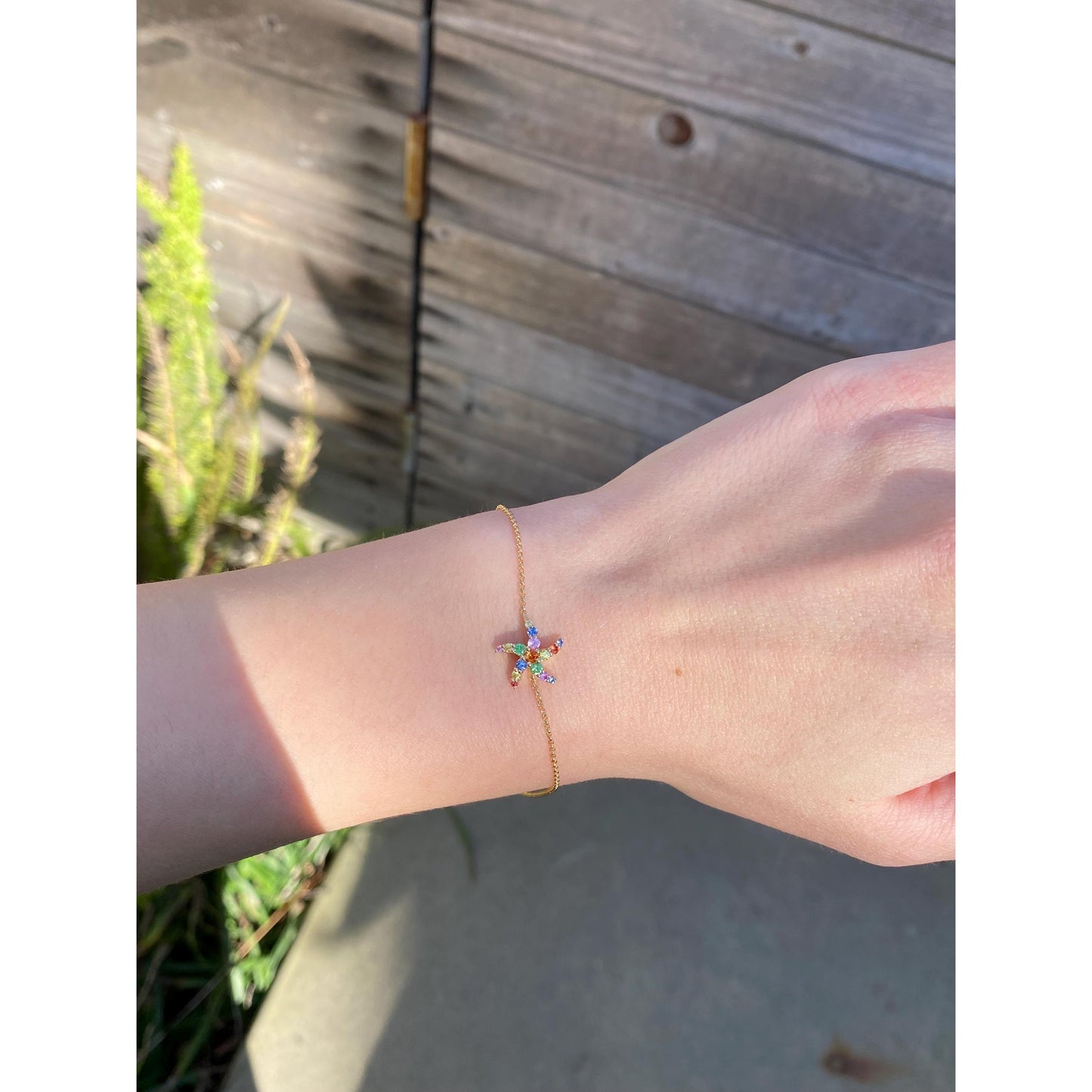 Solid 14k Yellow Gold Colored Sapphire Spinel Starfish Tight Rolo Bracelet - 7.5 inches