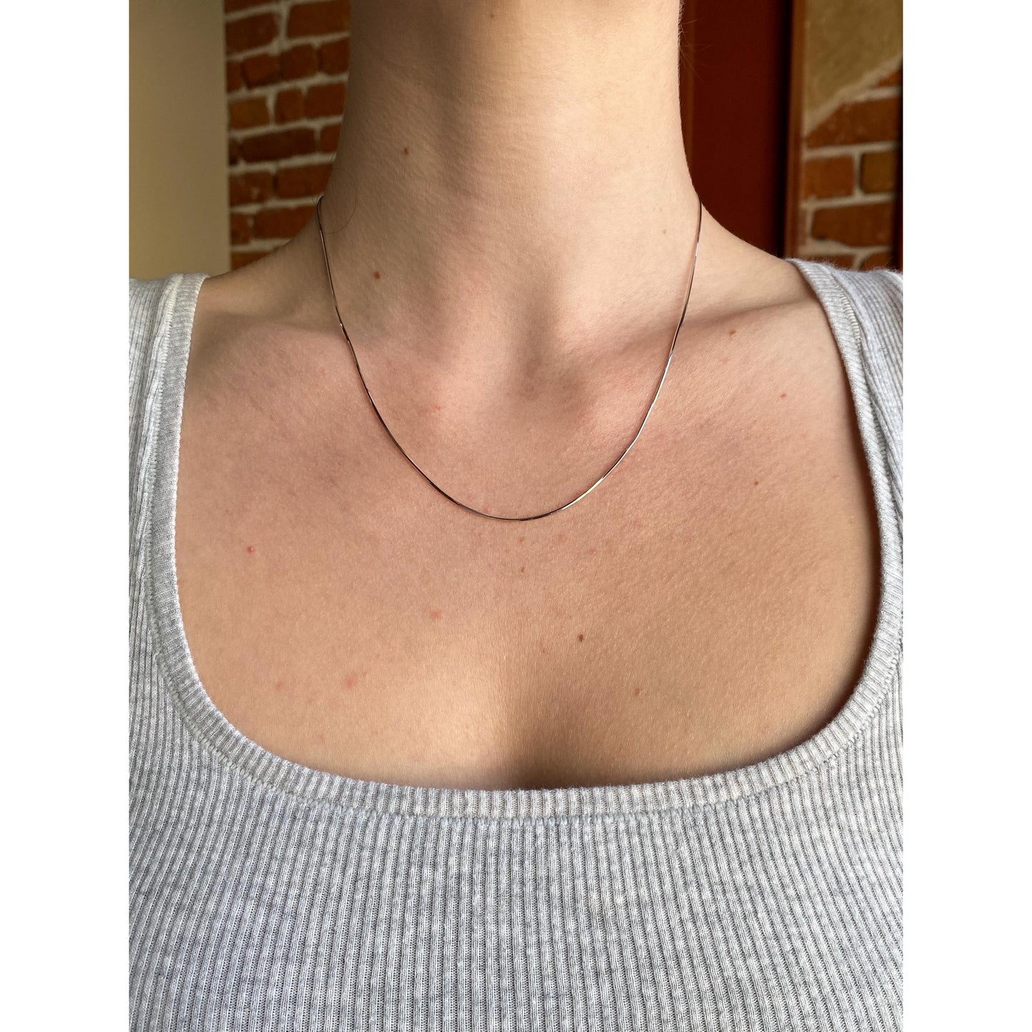 Vintage Solid 14k White Gold Square Snake Chain Necklace - 17.75 inches