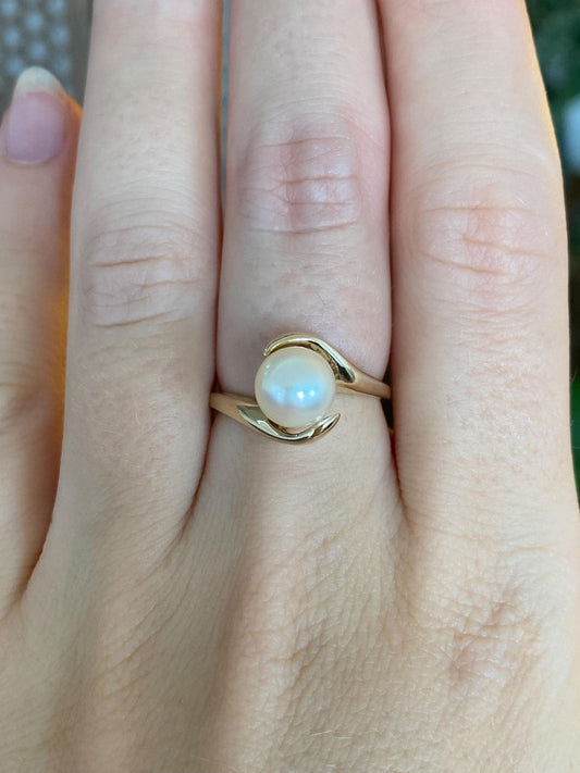 Vintage Solid 10k Yellow Gold Pearl Twist Ring - Size 6