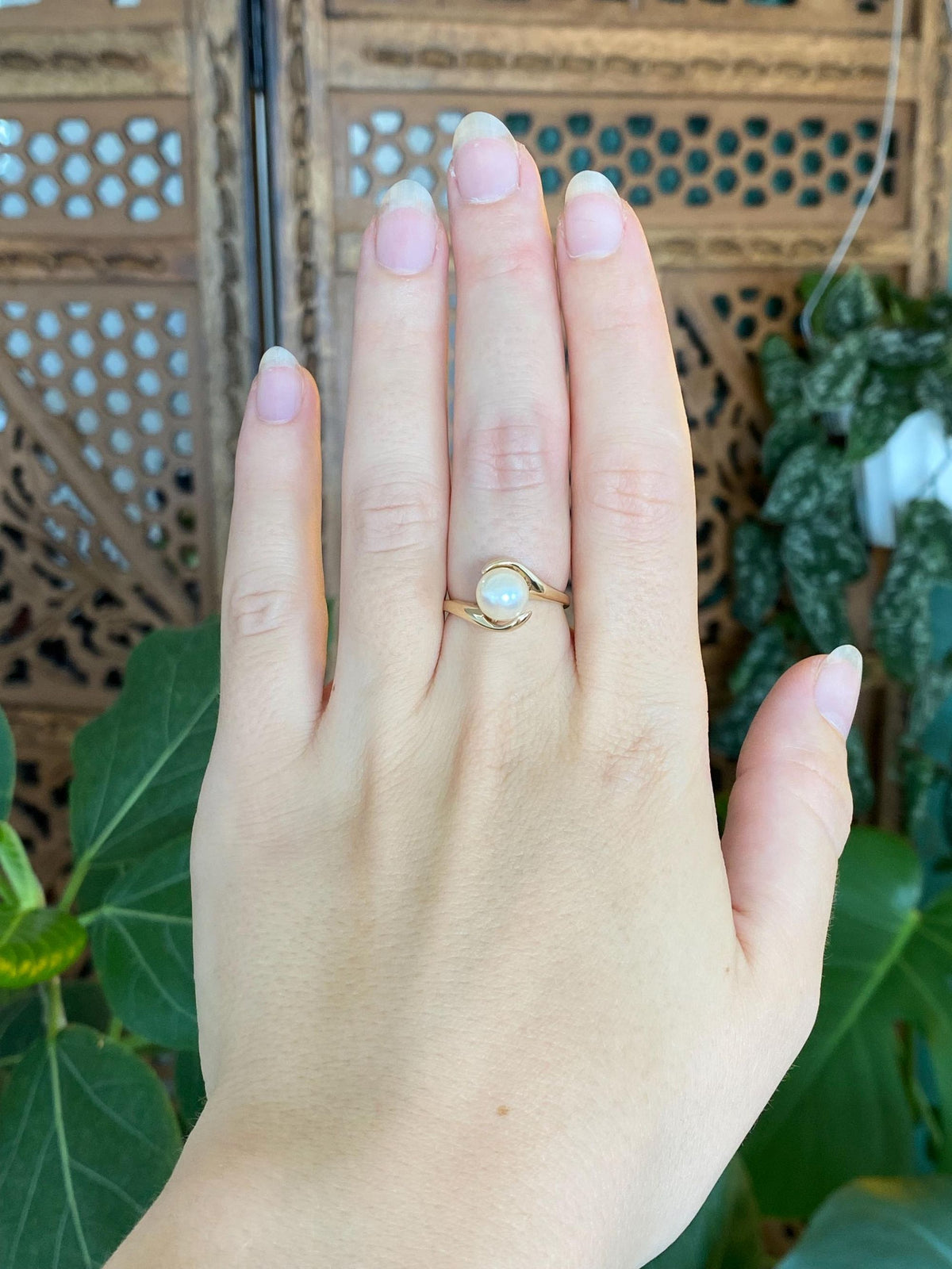 Vintage Solid 10k Yellow Gold Pearl Twist Ring - Size 6