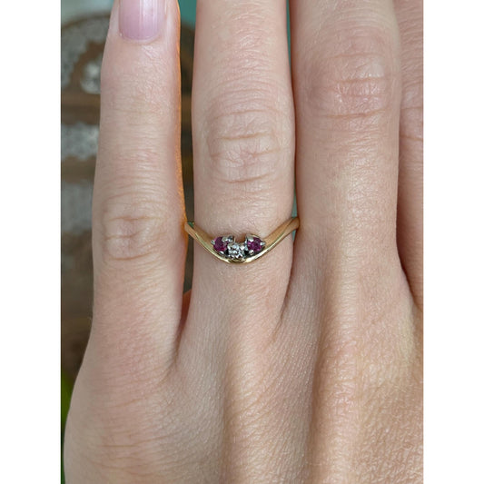 Solid 14k Yellow Gold Pink Spinel Clear Sapphire Ring - Size 5