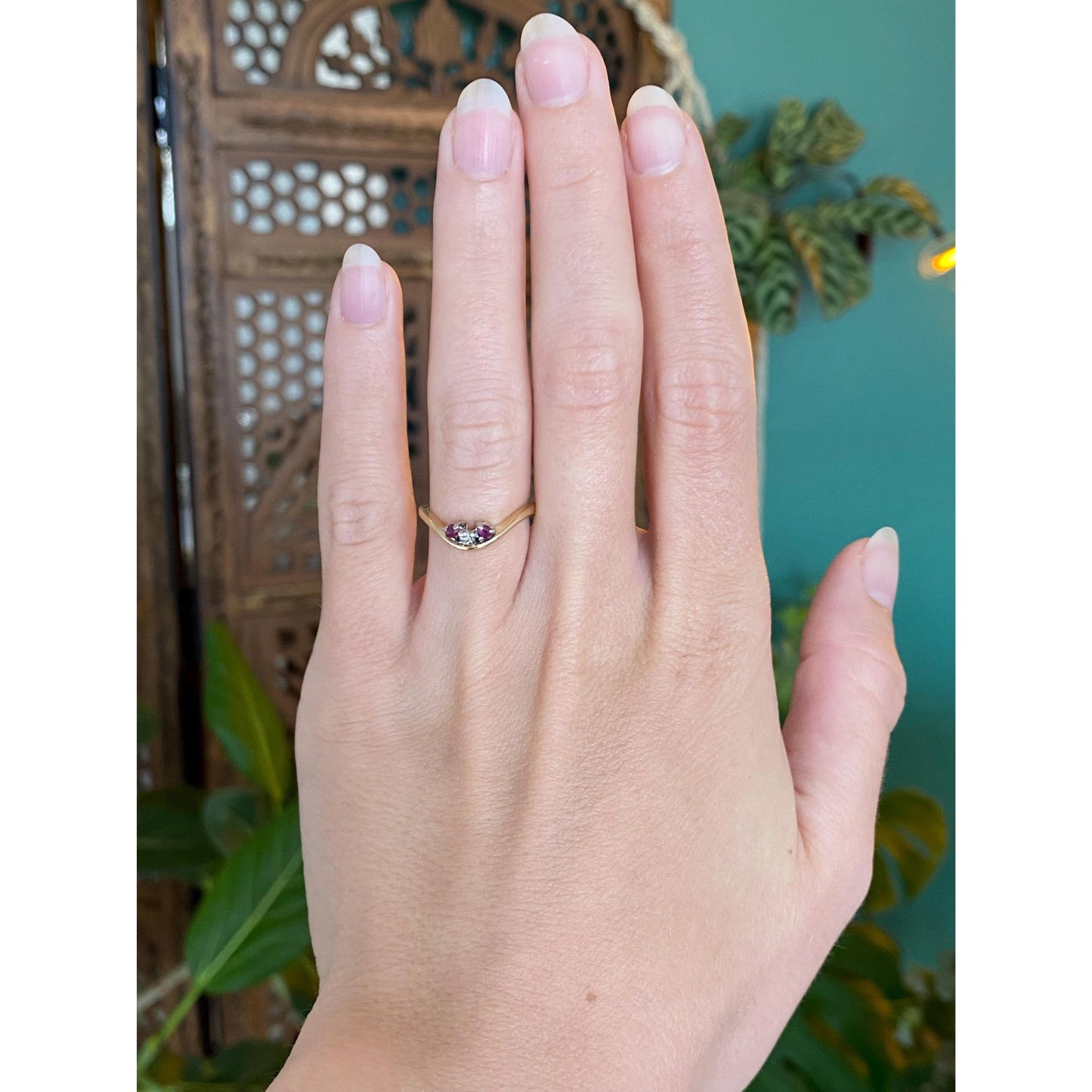 Solid 14k Yellow Gold Pink Spinel Clear Sapphire Ring - Size 5