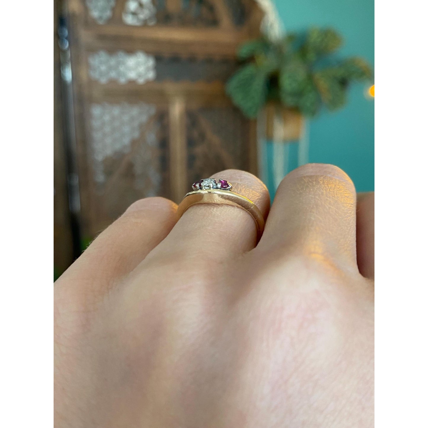 Solid 14k Yellow Gold Pink Spinel Clear Sapphire Ring - Size 5