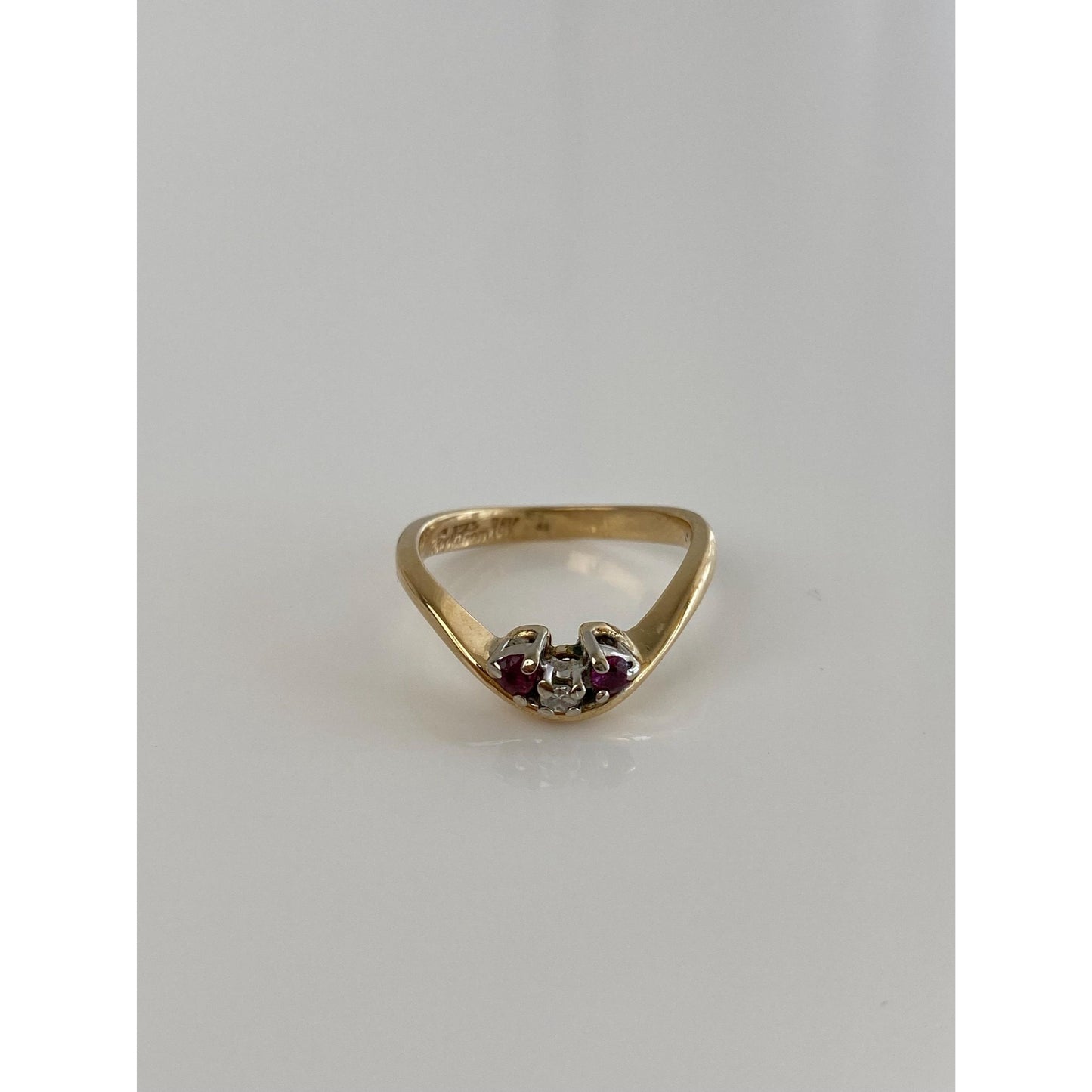 Solid 14k Yellow Gold Pink Spinel Clear Sapphire Ring - Size 5