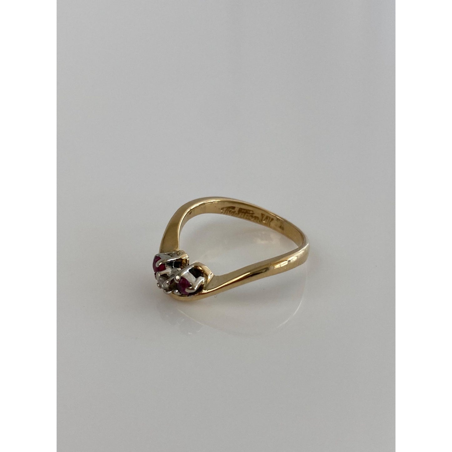 Solid 14k Yellow Gold Pink Spinel Clear Sapphire Ring - Size 5