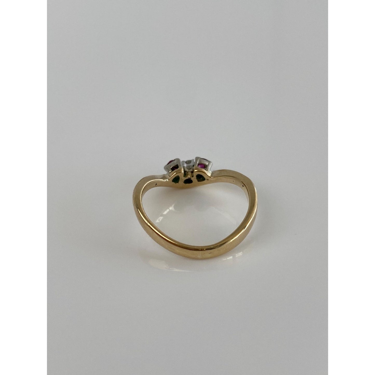 Solid 14k Yellow Gold Pink Spinel Clear Sapphire Ring - Size 5