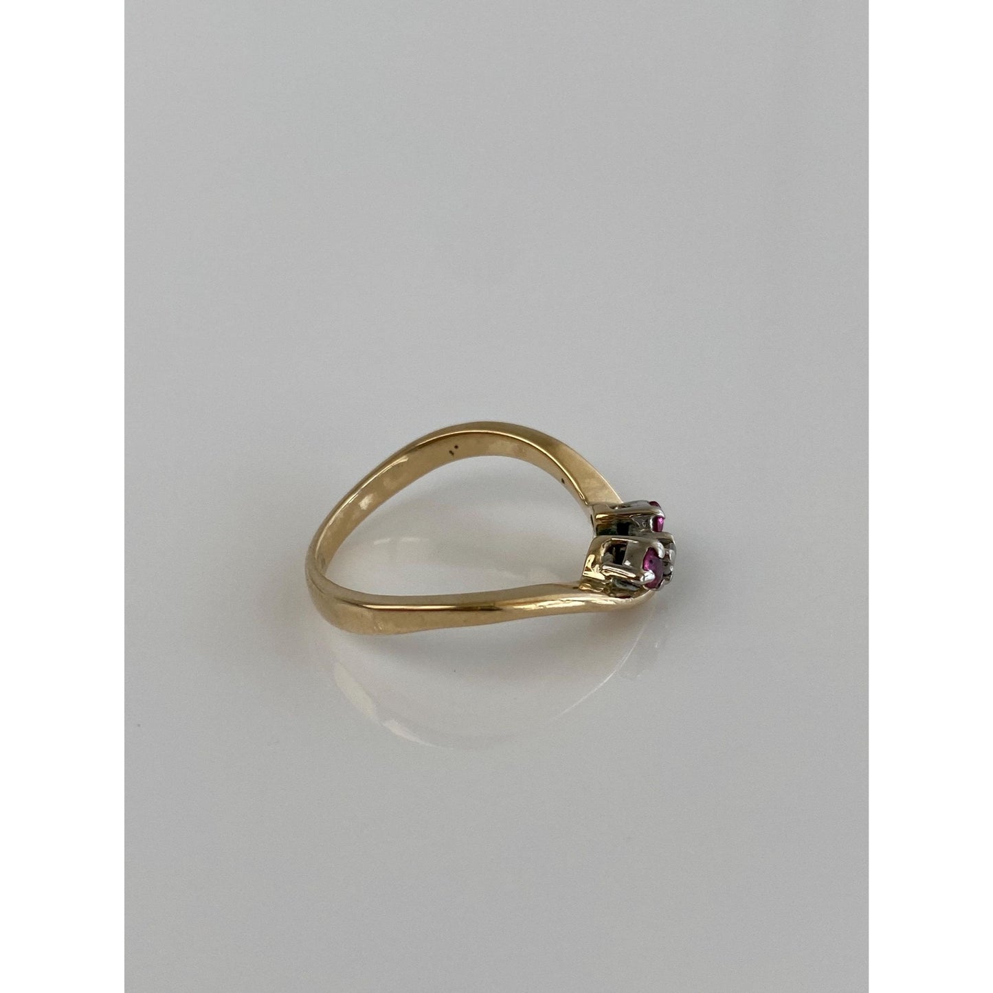Solid 14k Yellow Gold Pink Spinel Clear Sapphire Ring - Size 5
