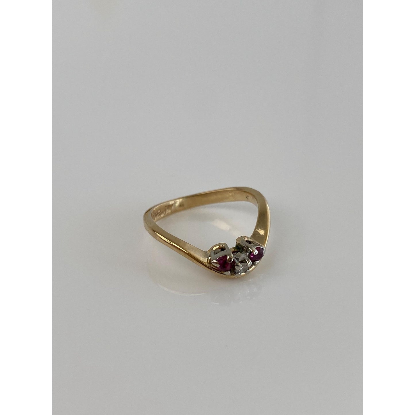 Solid 14k Yellow Gold Pink Spinel Clear Sapphire Ring - Size 5
