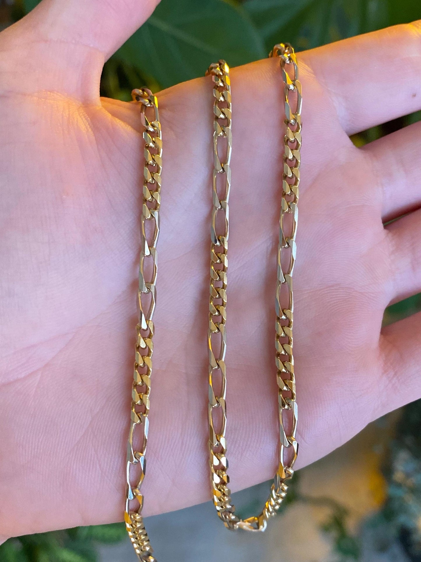 Vintage Solid 18k White & Yellow Gold Figaro Chain Necklace - 20.5 inches