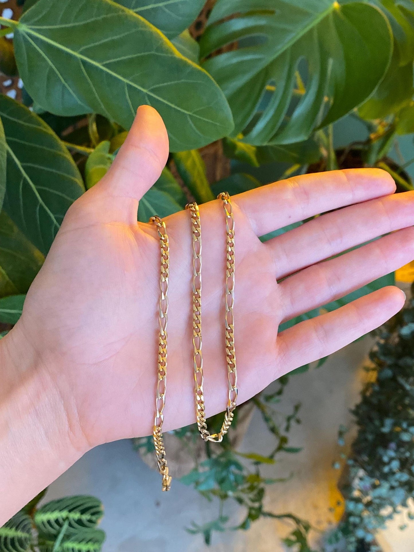 Vintage Solid 18k White & Yellow Gold Figaro Chain Necklace - 20.5 inches