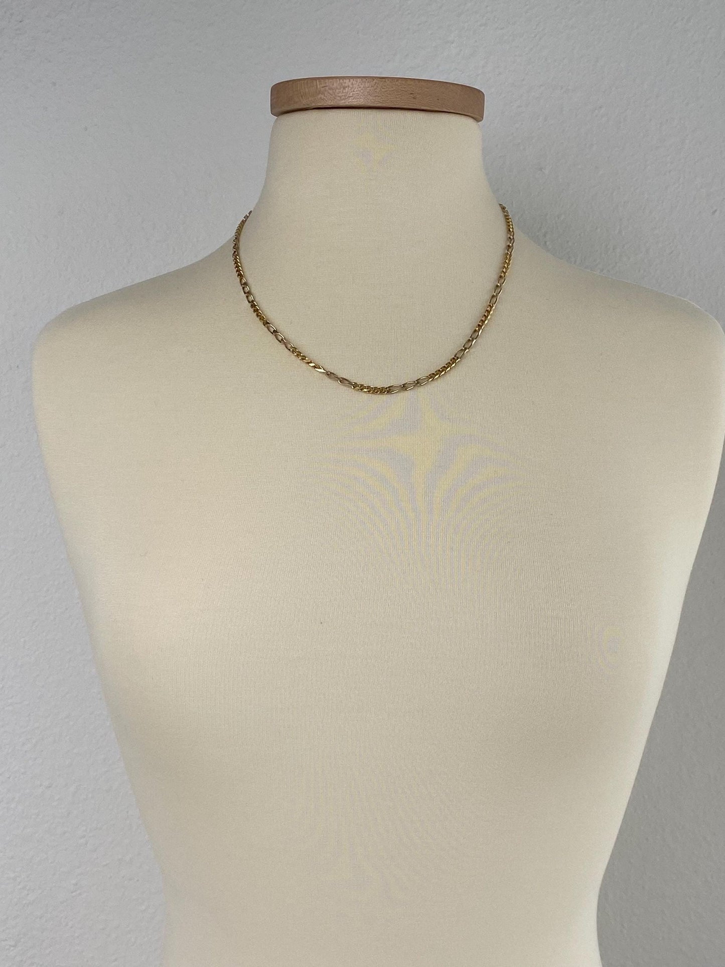 Vintage Solid 18k White & Yellow Gold Figaro Chain Necklace - 20.5 inches