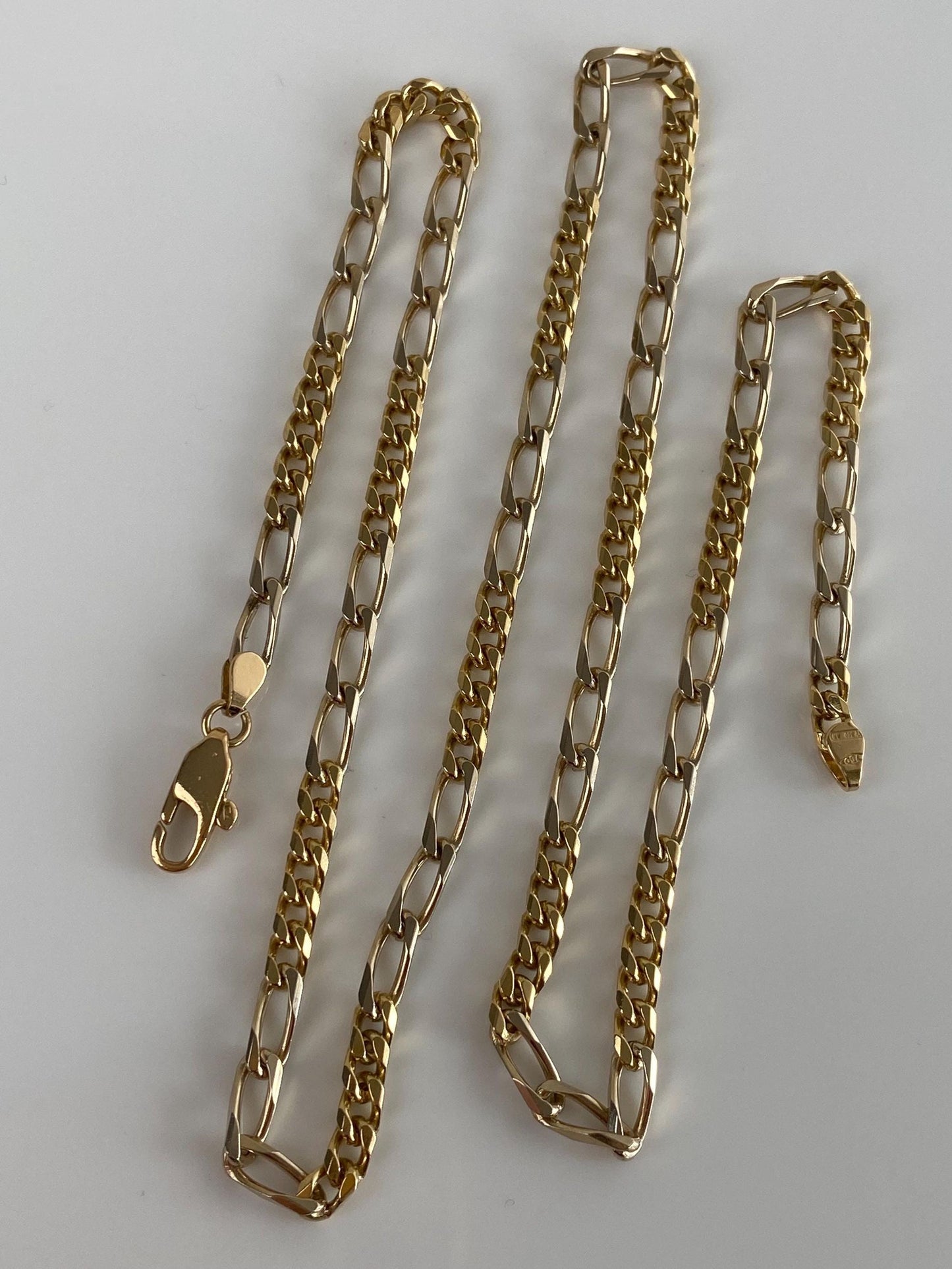Vintage Solid 18k White & Yellow Gold Figaro Chain Necklace - 20.5 inches