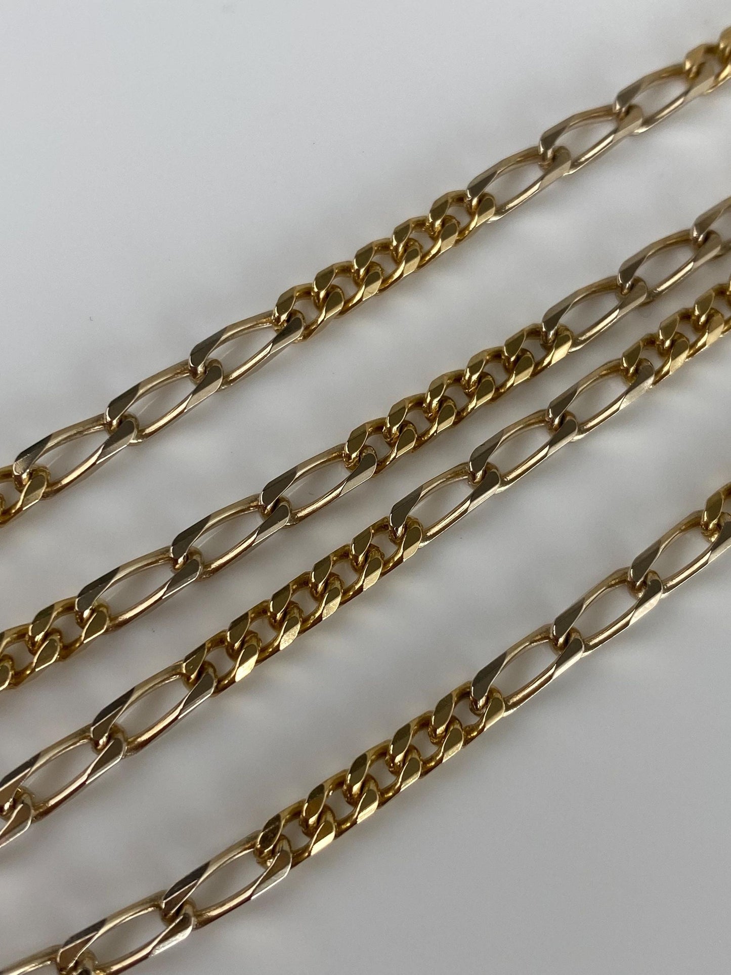 Vintage Solid 18k White & Yellow Gold Figaro Chain Necklace - 20.5 inches