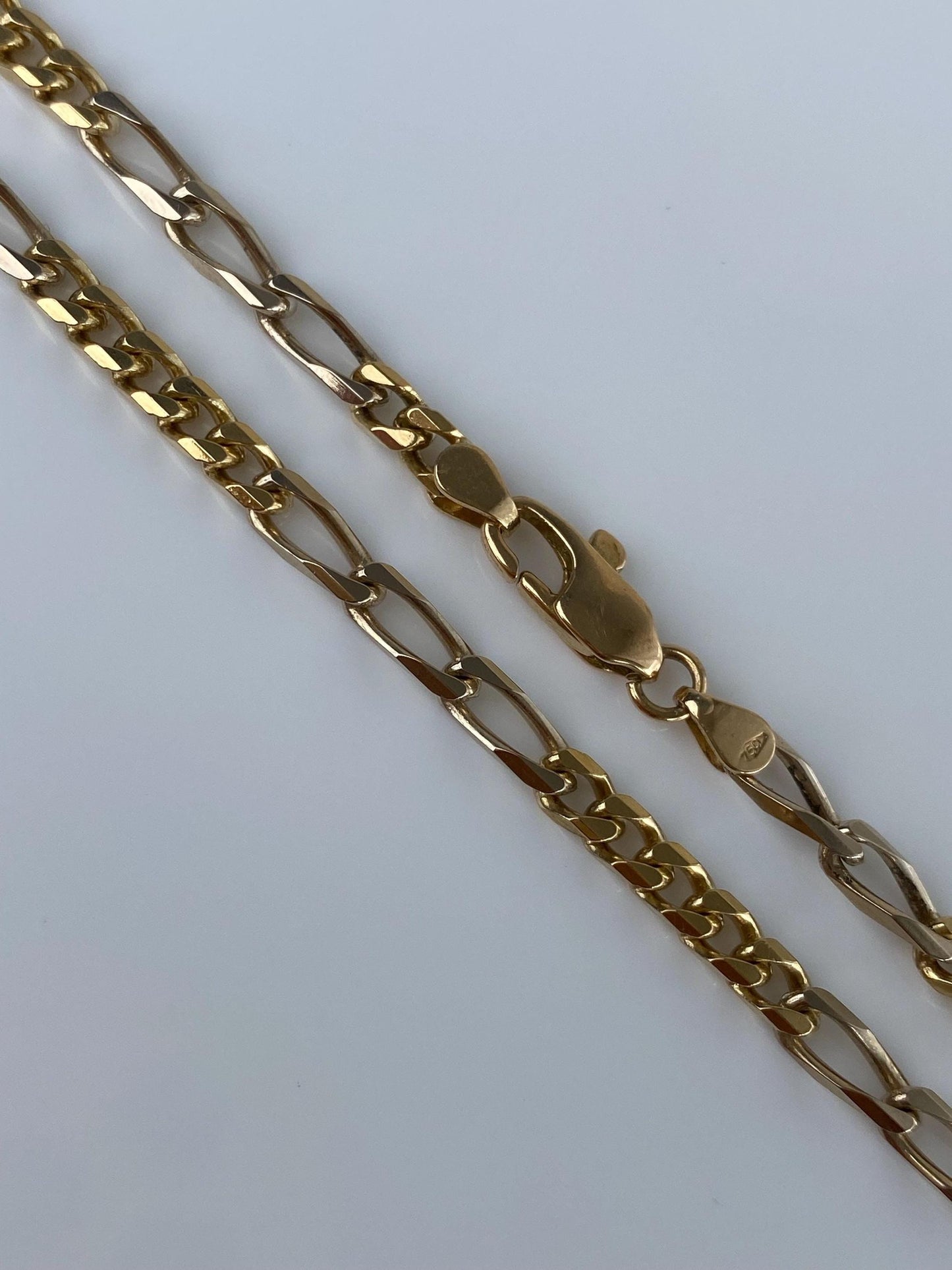 Vintage Solid 18k White & Yellow Gold Figaro Chain Necklace - 20.5 inches