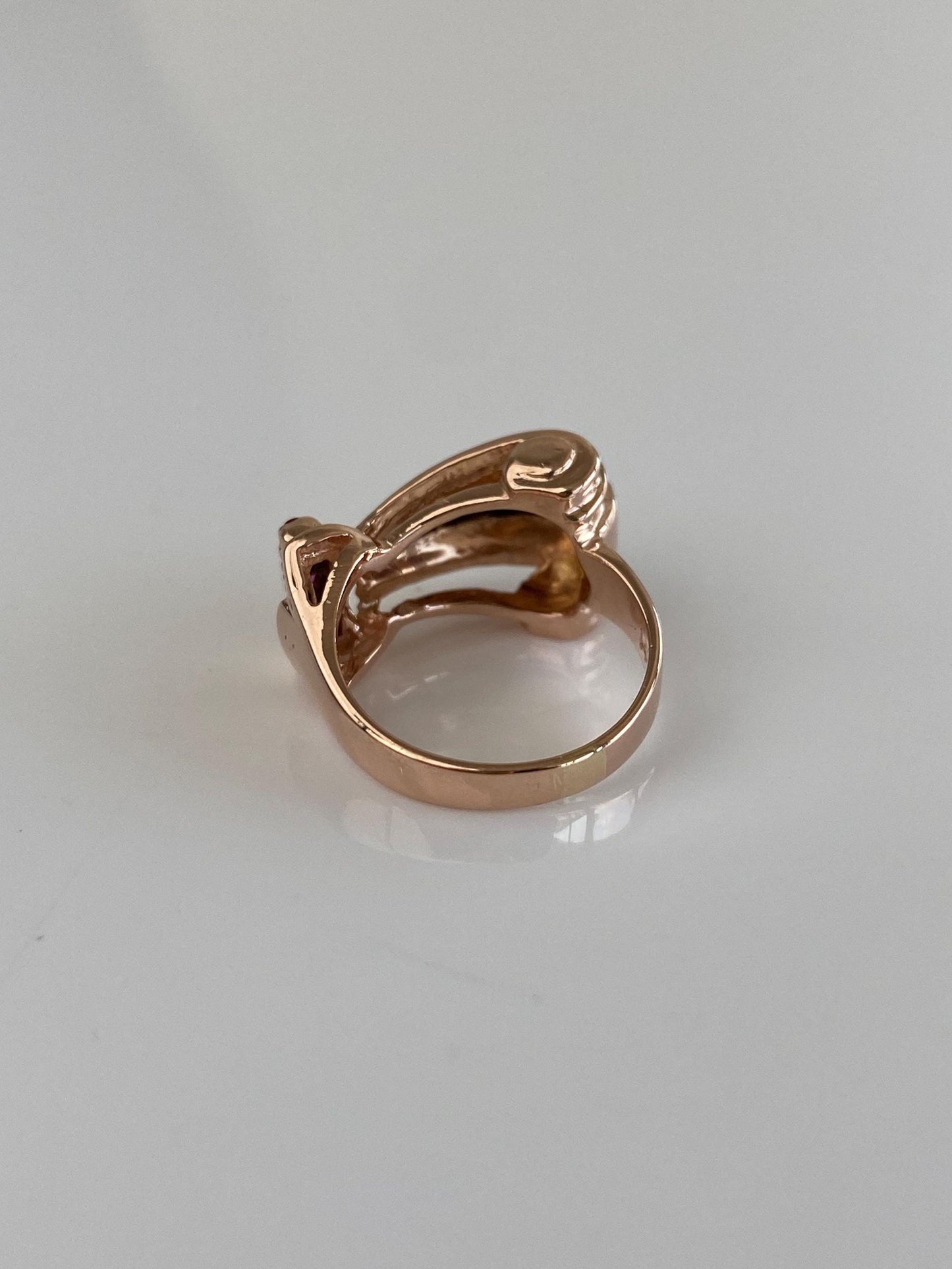 Vintage Solid 14k Rose & White Gold Diamond Pink Spinel Design Ring - Size 3.75