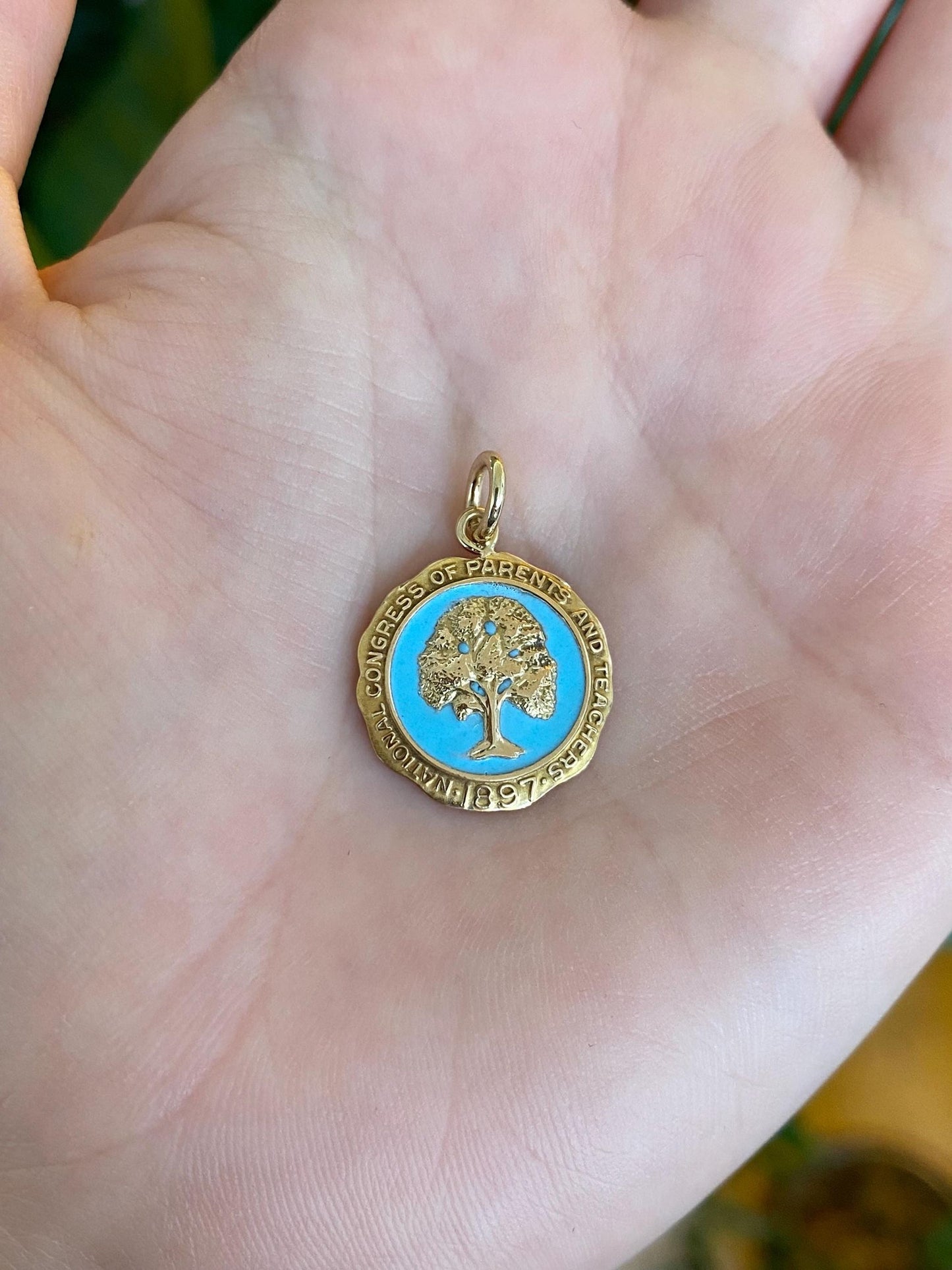 Vintage Solid 10k Yellow Gold Blue Enamel National Congress of Parents and Teachers Charm