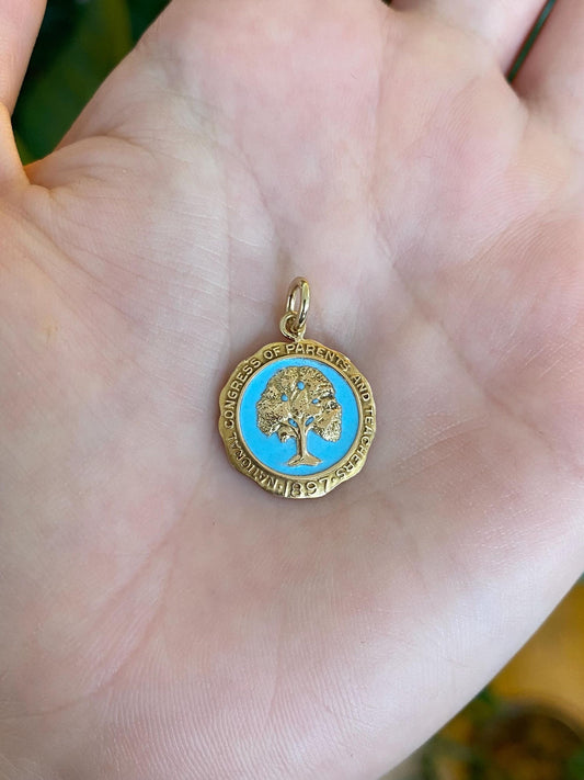 Vintage Solid 10k Yellow Gold Blue Enamel National Congress of Parents and Teachers Charm