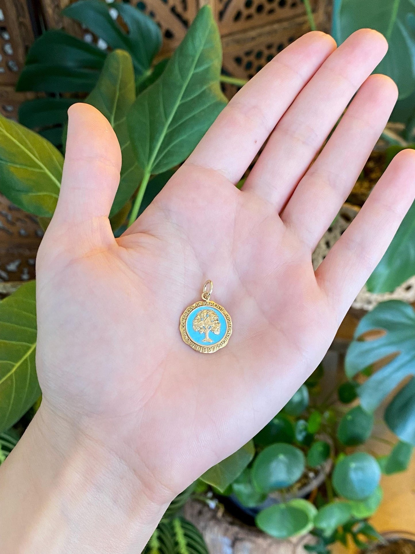 Vintage Solid 10k Yellow Gold Blue Enamel National Congress of Parents and Teachers Charm