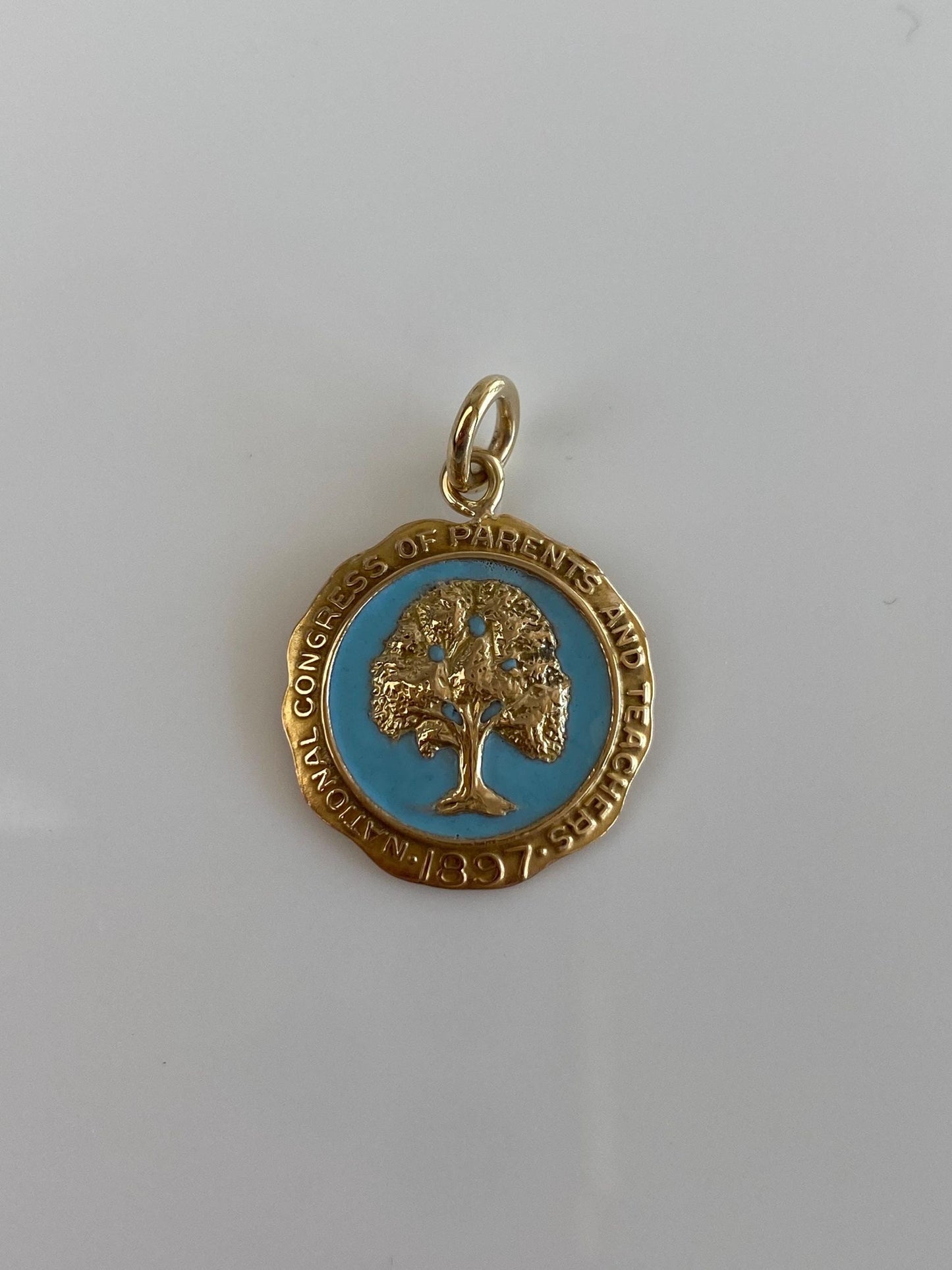 Vintage Solid 10k Yellow Gold Blue Enamel National Congress of Parents and Teachers Charm