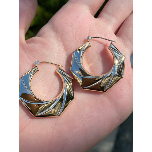 Vintage 14k Yellow Gold Textured Hoop Earrings