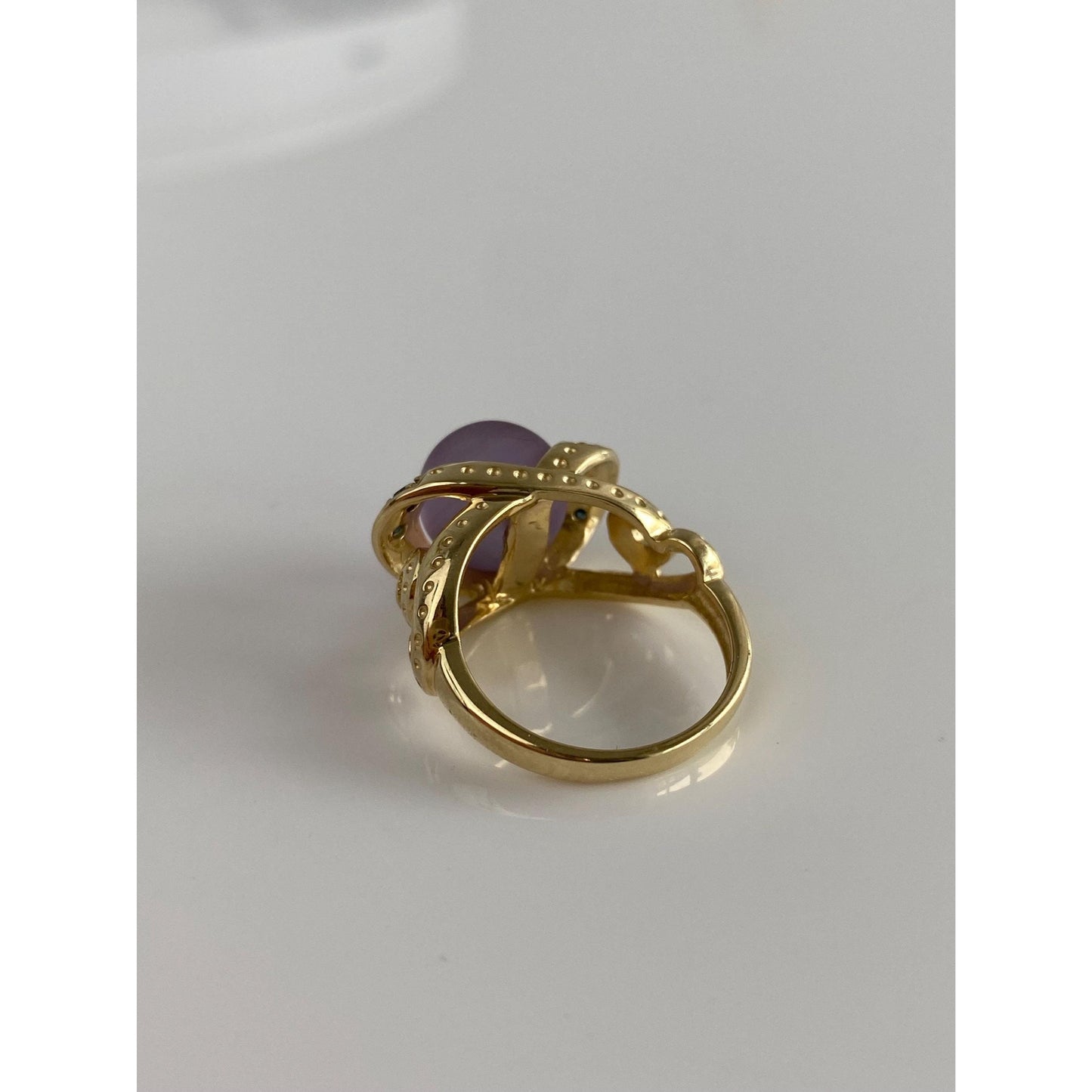 Vintage Solid 14k Yellow Gold Blue Diamond Frosted Amethyst Sphere Ring - Size 5.75