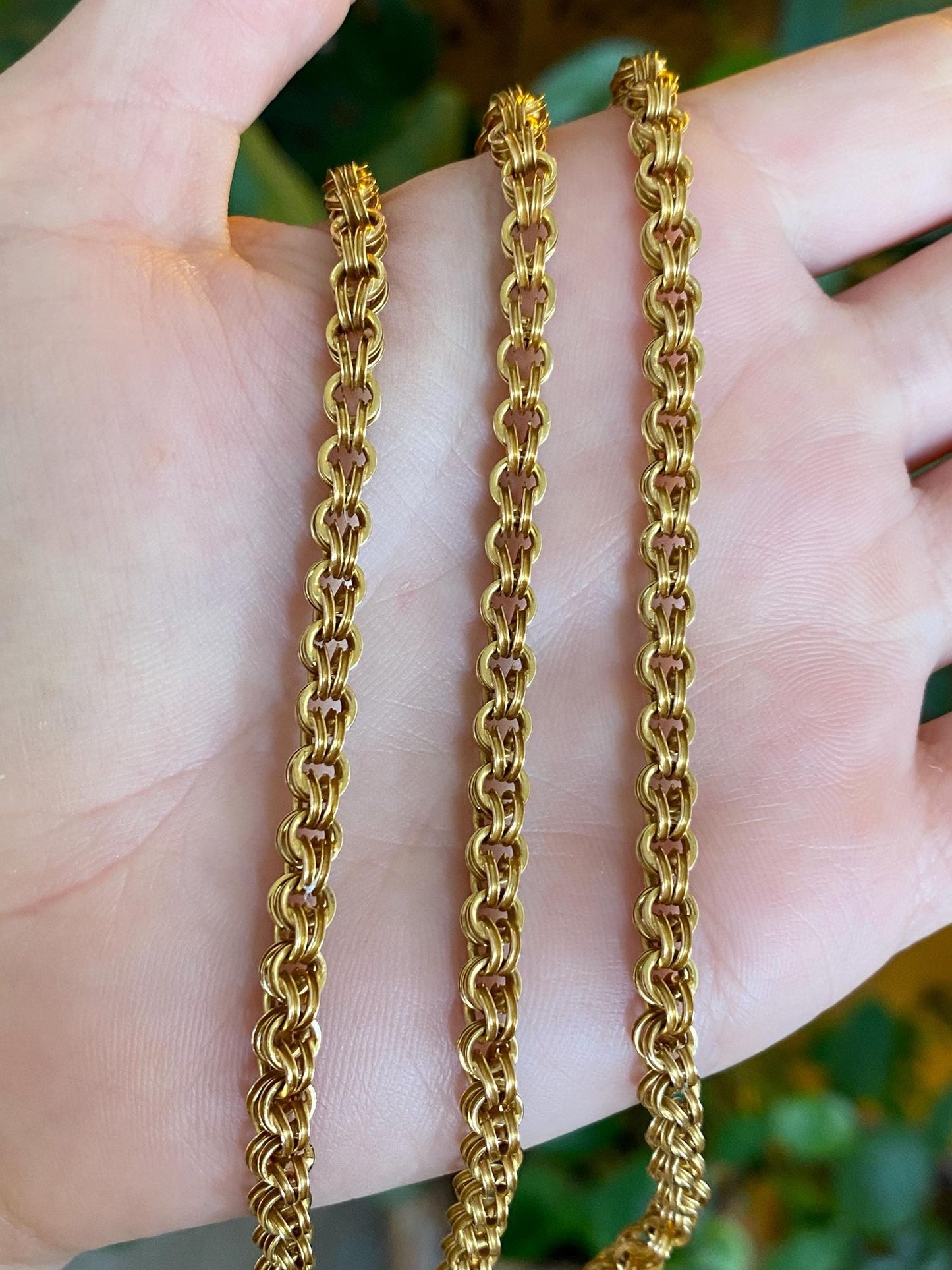Vintage Solid 18k Yellow Gold Long Fancy Rolo Chain Necklace - 34.5 inches