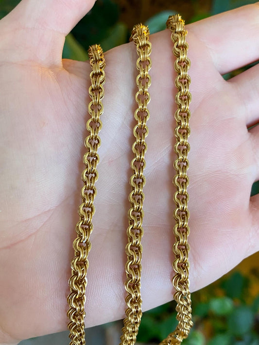Vintage Solid 18k Yellow Gold Long Fancy Rolo Chain Necklace - 34.5 inches