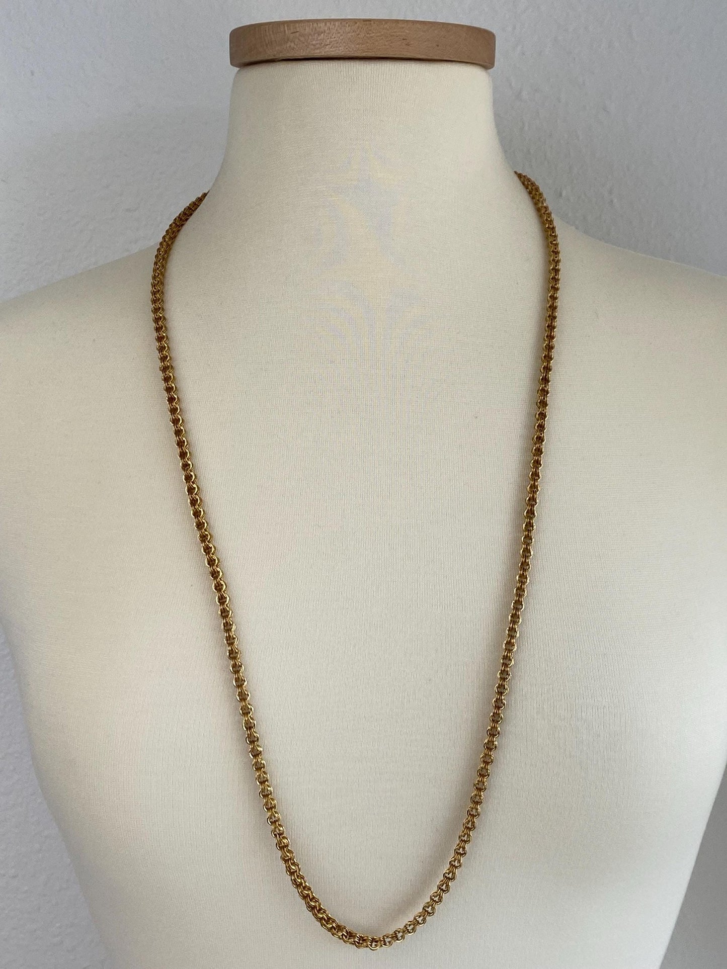 Vintage Solid 18k Yellow Gold Long Fancy Rolo Chain Necklace - 34.5 inches