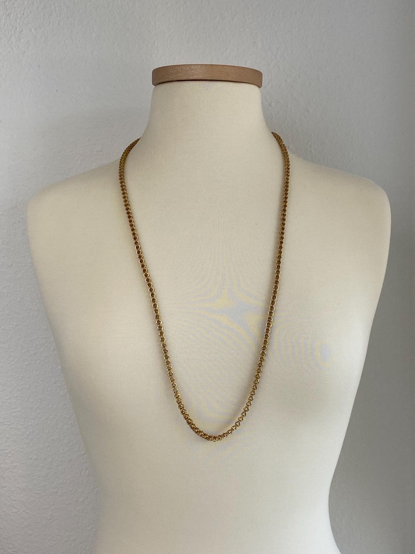 Vintage Solid 18k Yellow Gold Long Fancy Rolo Chain Necklace - 34.5 inches