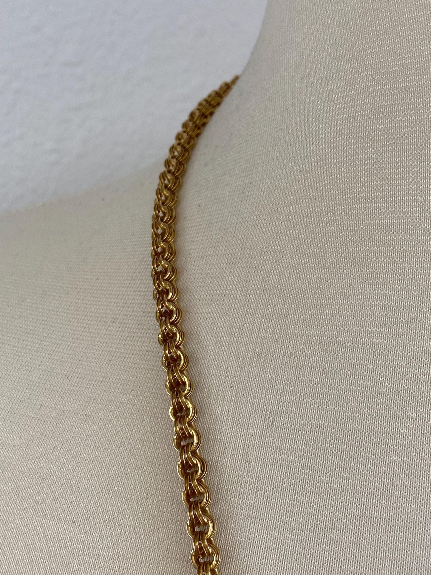 Vintage Solid 18k Yellow Gold Long Fancy Rolo Chain Necklace - 34.5 inches