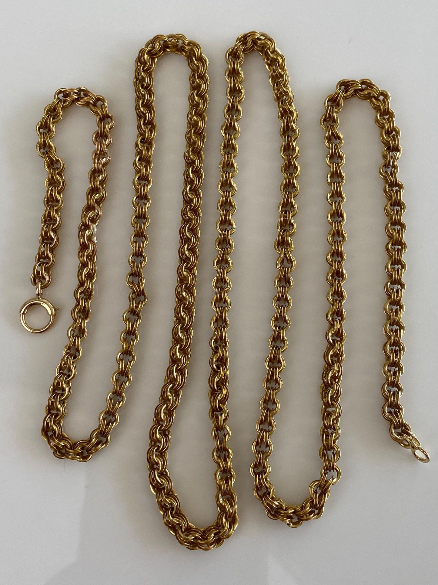 Vintage Solid 18k Yellow Gold Long Fancy Rolo Chain Necklace - 34.5 inches