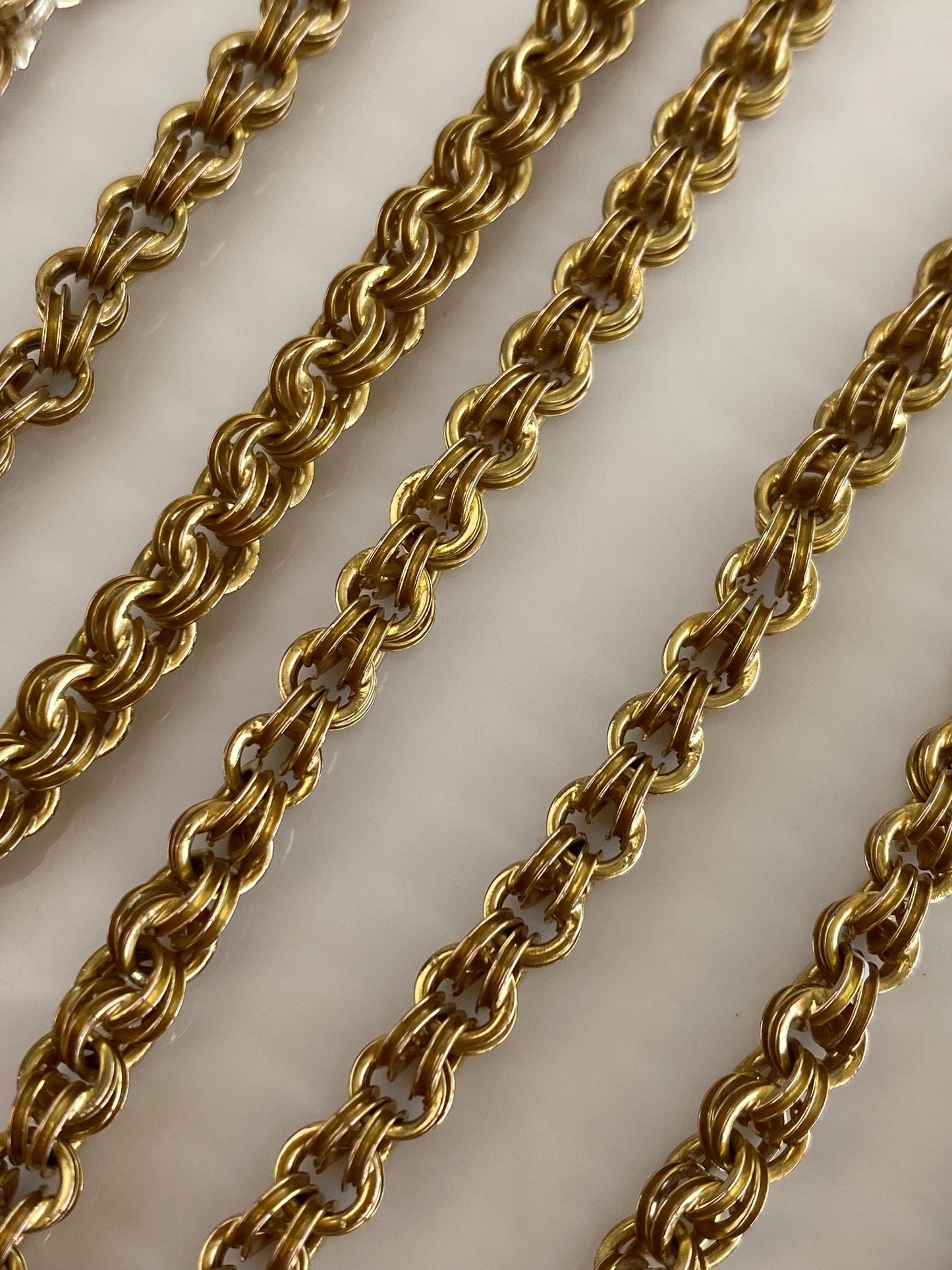 Vintage Solid 18k Yellow Gold Long Fancy Rolo Chain Necklace - 34.5 inches