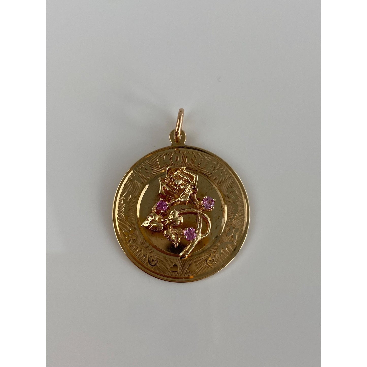 Vintage Solid 14k Yellow Gold Pink Spinel To Mother Flowers Charm