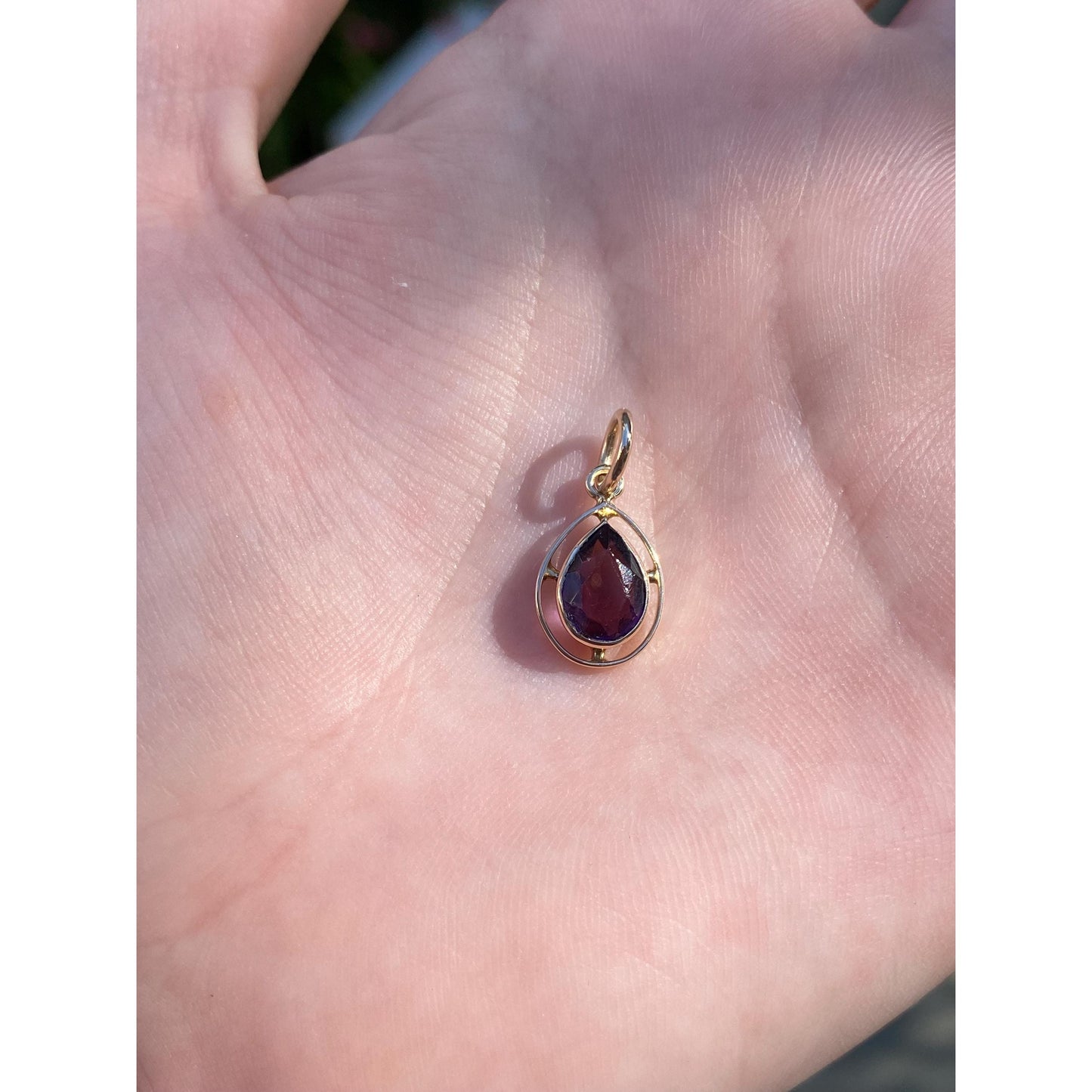 Vintage Solid 10k Yellow Gold Purple Cubic Zirconia Teardrop Stick Pin Conversion Charm