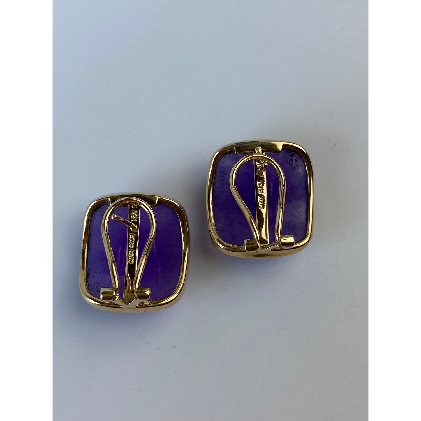 Vintage Solid 14k Yellow Gold Purple Stone Stud Earrings
