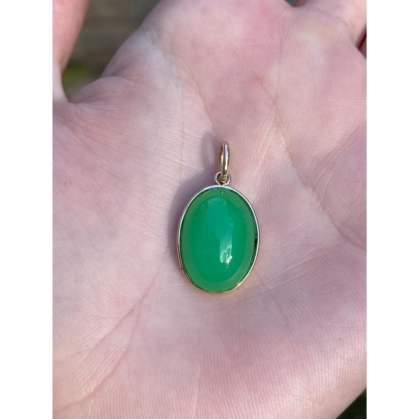 Vintage Solid 14k Yellow Gold Green Chalcedony Cufflink Conversion Charm